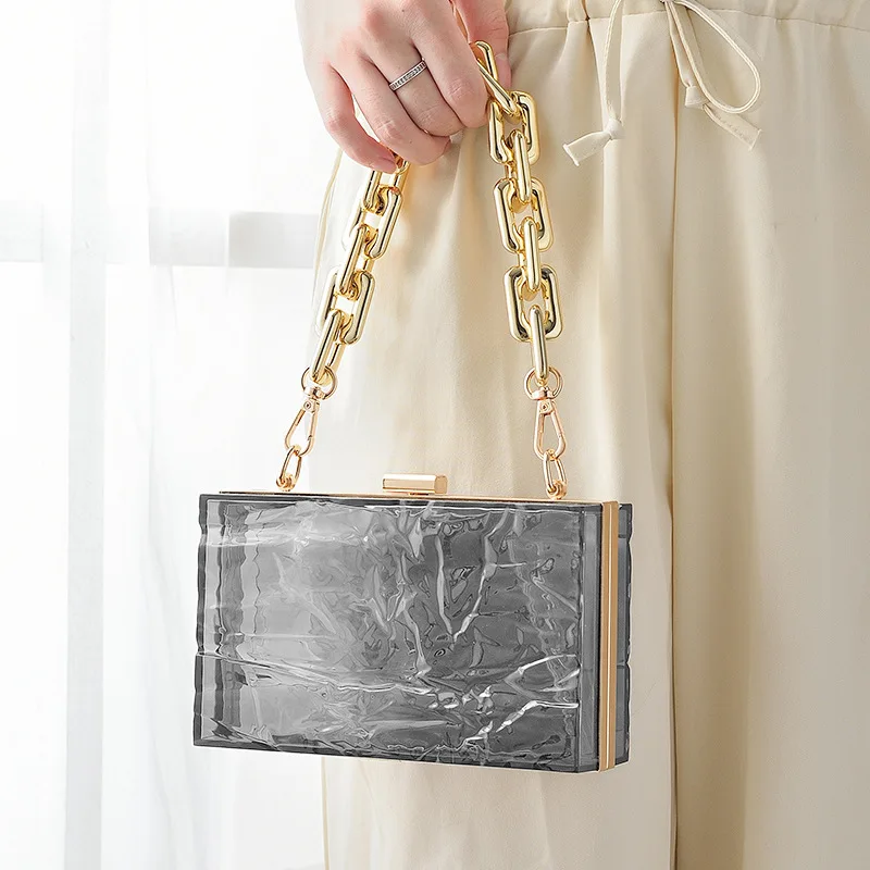

New Ice Crack Acrylic Shoulder Handbags Bag Transparent Popular European American Dinner Bag Fashion Female Clutch Bag