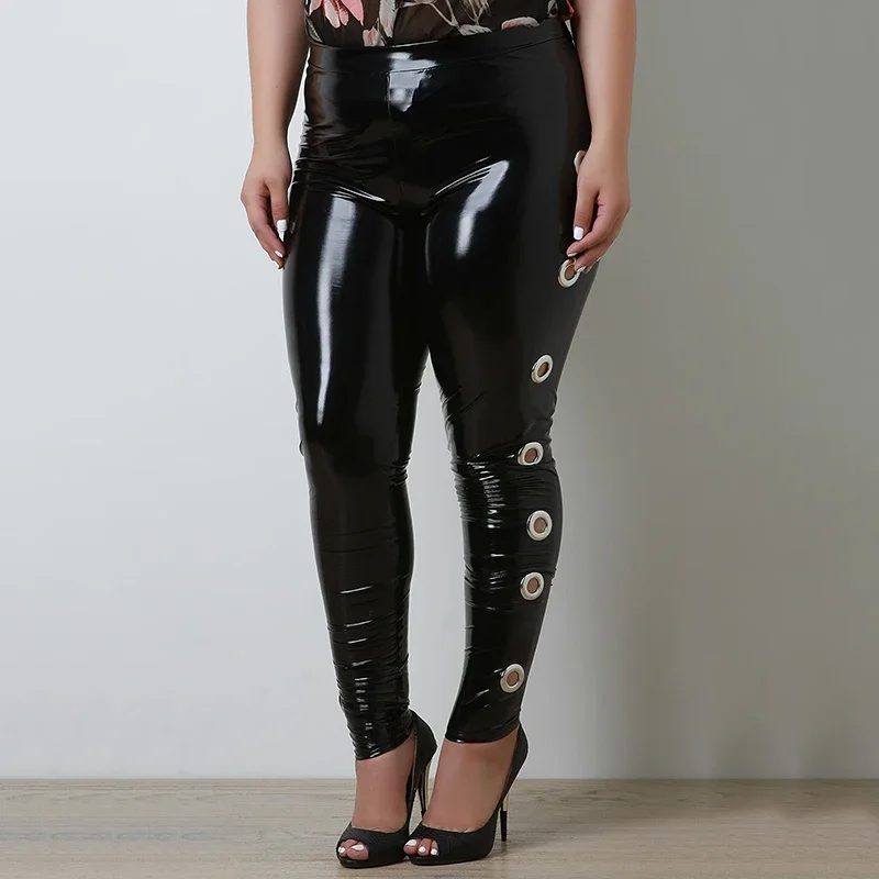 Женские сексуальные латексные кожаные брюки из ПВХ больших размеров с вырезами