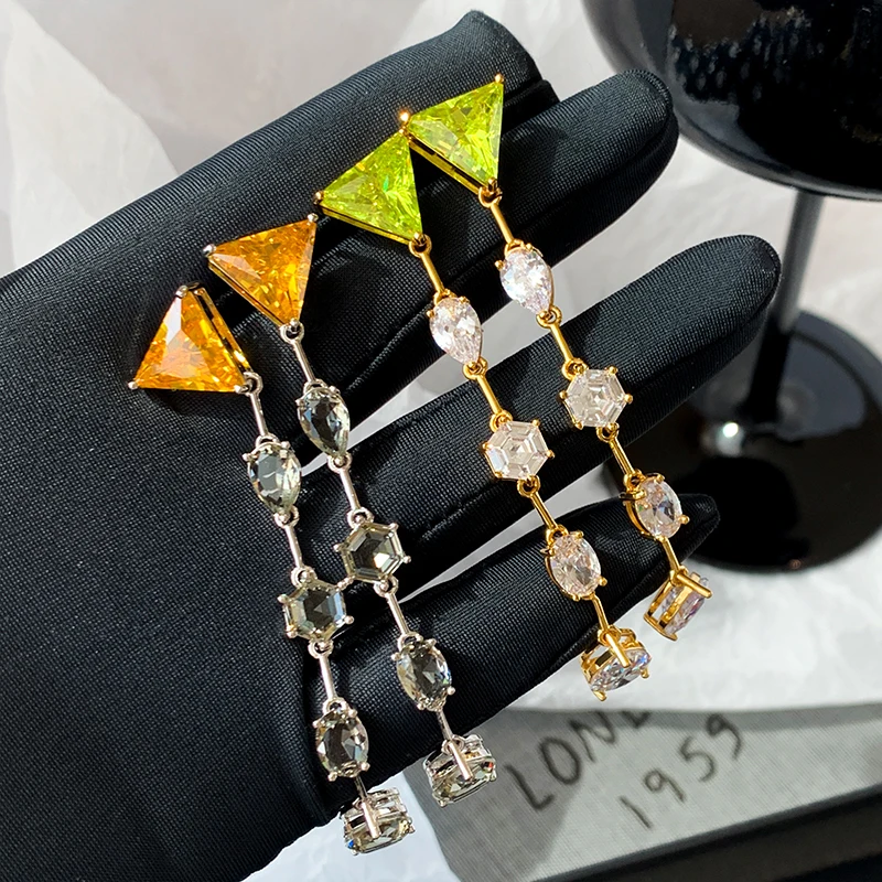 

French Geometric Metal Zircon Earrings Premium Luxury Trendy Fringed Earrings