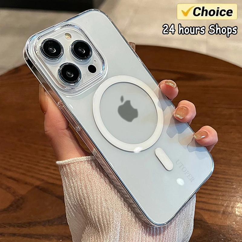 Роскошный Магнитный Прозрачный чехол для телефона Magsafe iPhone 15 Pro Max 14 13 12 11 Plus