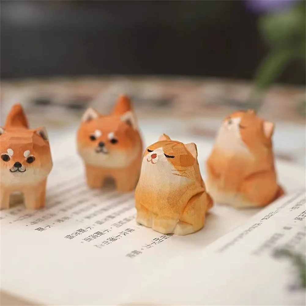 

Cute Handmade Wooden Animal Ornament Mini Orange Cat Dog Statues Doll Figurines Desktop Decoration Crafts Kids Favor Gifts