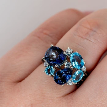 Swiss Blue Topaz Mystic Quartz Gemstone Ring - Luxury Fine Jewelry 3