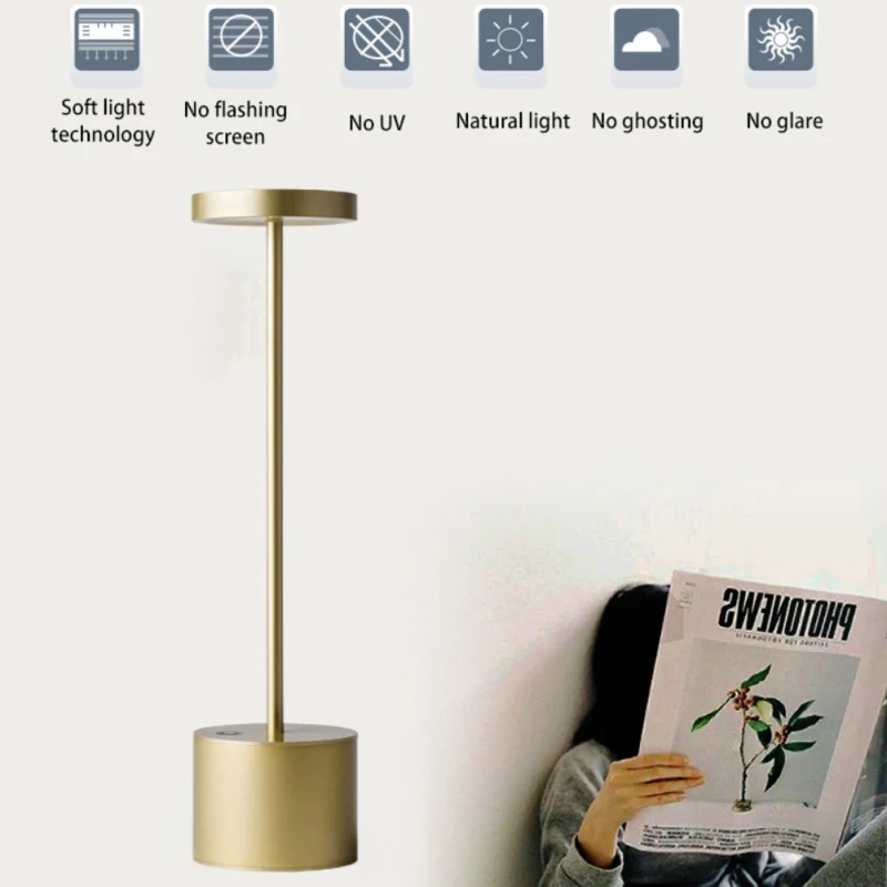 

LED Aluminium Table Lamp Rechargeable Cordless Dimmable Bedside Lamp Portable Metal Desk Lamp For Bar Living Room Reading Light