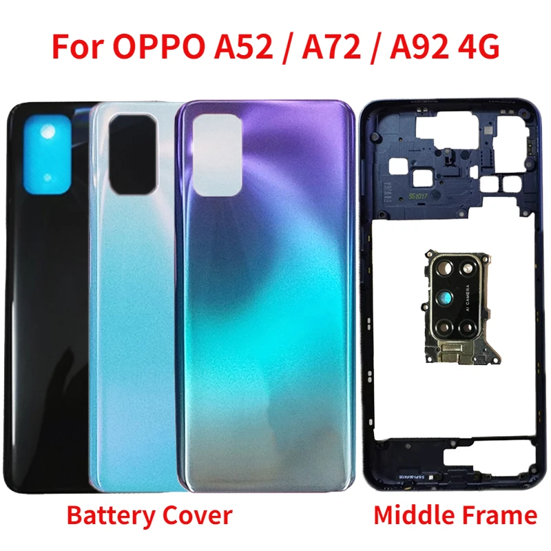 Новая задняя крышка для Oppo A52 A72 A92 4G крышка аккумулятора + средняя рамка Задний Корпус задняя крышка с объективом камеры + боковые кнопки