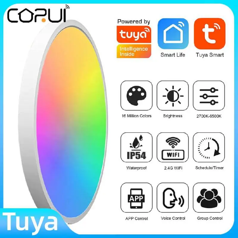 

CORUI Tuya WIFI+BLE LED Ceiling Light Living Room Flush Mount Smart Ceiling Lamp RGB Dimmable 30W Work With Alexa Google Home