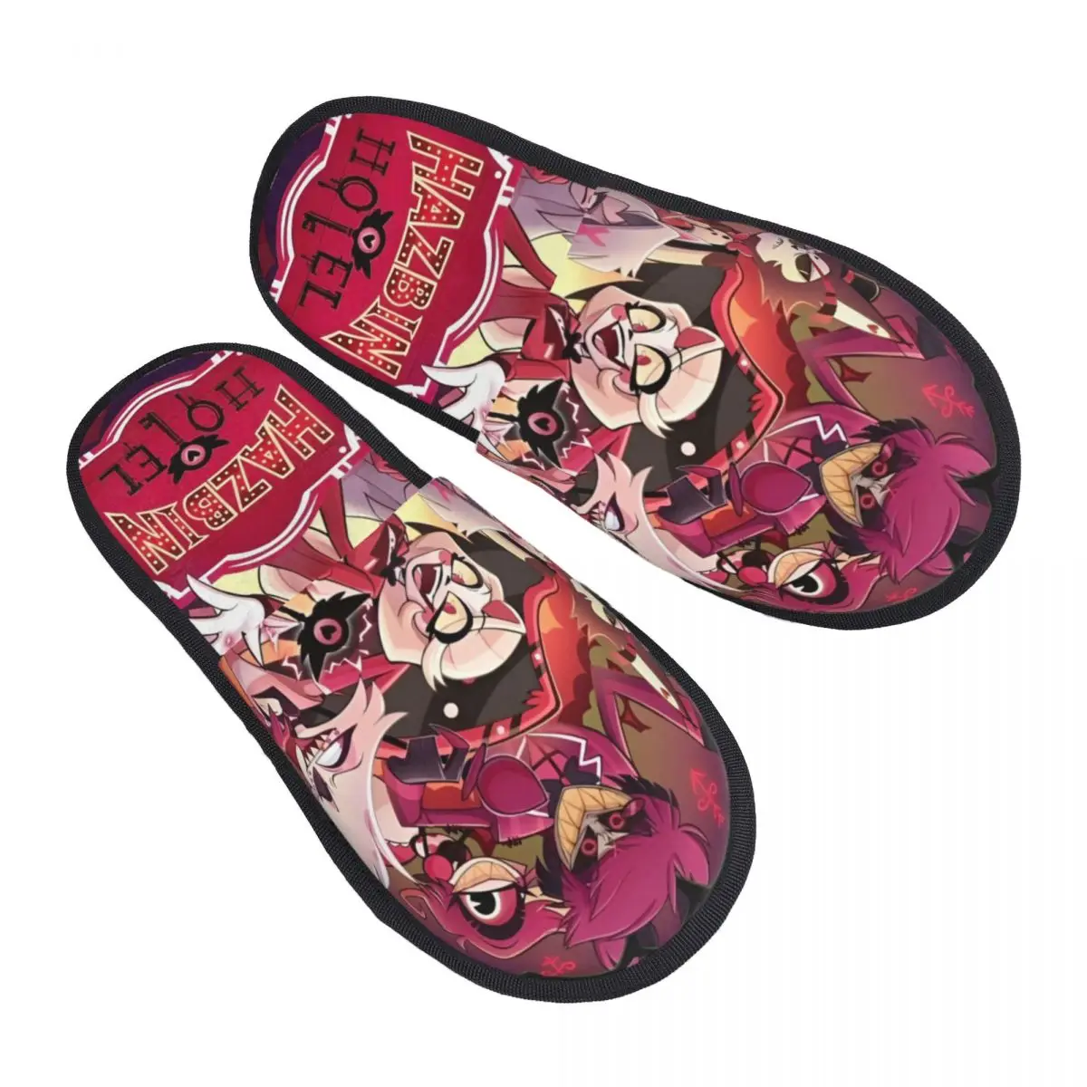 H-HazbinHotels Зимние домашние тапочки Домашние черные комедийные уютные шлепанцы из