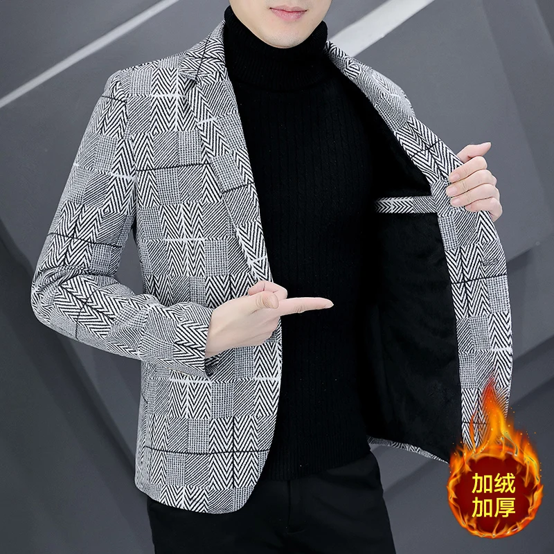 

Autumn/Winter 2022 Fleece and Thick Woolen Small Suit for Men Korean Casual Single West Jacket Trend Tweed Suit Jacket
