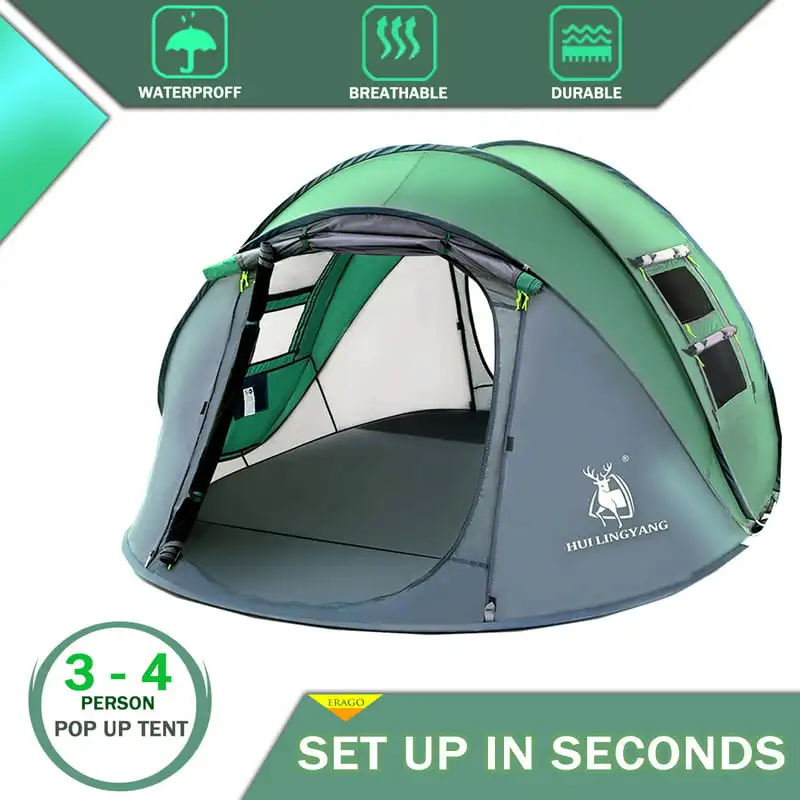 

Tent,4 person tent Camping tent, Automatic Setup, Waterproof, Huge Side Screen Windows, 2 Doors, Carrying Bag for Camping & Hik