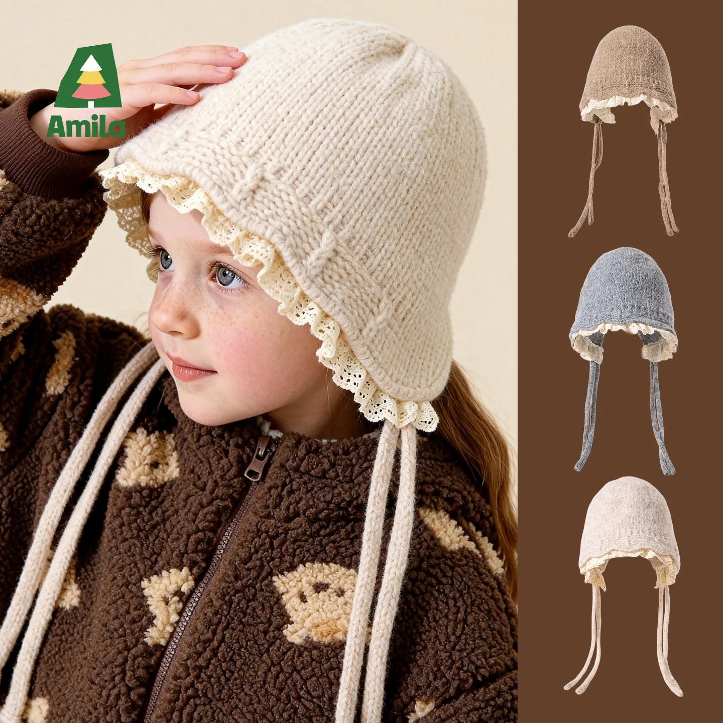Фото Детская зимняя вязаная кружевная шапка Amila Kids для девочек, длительное тепло, ветрозащитная, регулируемая эластичность, изысканная сладость №4
