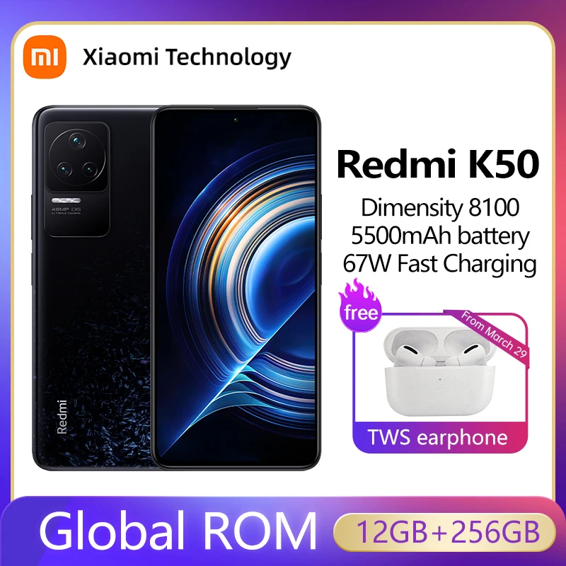 

Смартфон Xiaomi Mi Redmi K50 K60 POCO F4 F5, 67 Вт, быстрая зарядка, камера 48 МП, Диммируемый AMOLED 120 Гц, 5500 мАч, ОЗУ 12 Гб + ПЗУ 256 ГБ