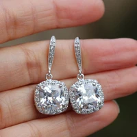 new luxury classic silver plated square crystal drop earrings for women shine cz stone inlay fashion jewelry wedding party gift
