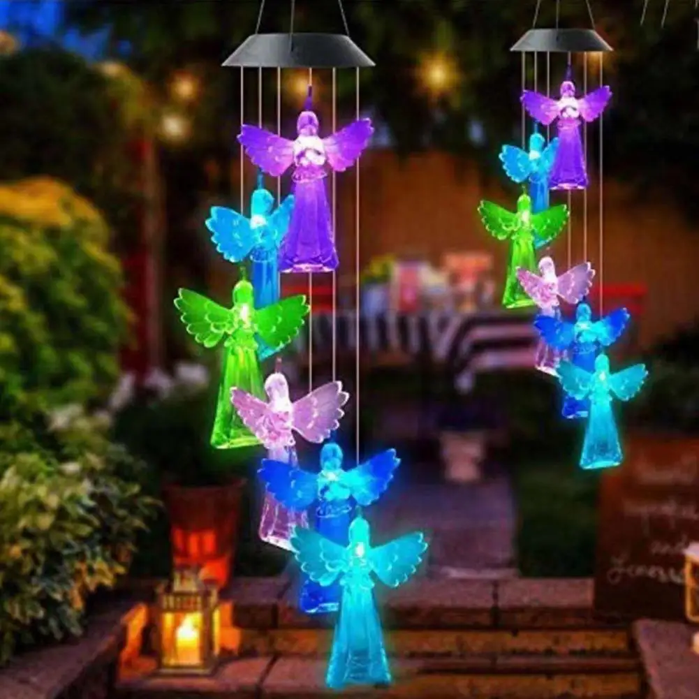 

Angel Wind Chimes With LED Light Waterproof Auto ON/OFF Solar Powered Christmas Wind Chimes Garden Decoration