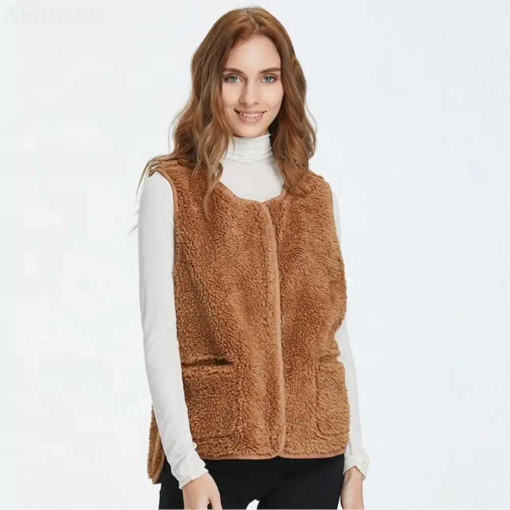 Women Winter Real Fur Zipper Vest Pure Color o-neck Warm Adult Coat Real Fur Dual Pocket Thermal Elegant Women's Vest 2022