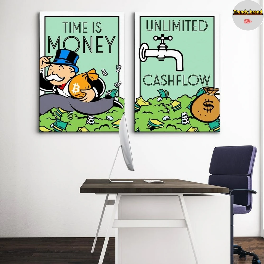 

Time Is Money Monopoly Cartoon Canvas Painting Art Nordic Posters and Prints Wall Pictures for Living Room Decoration Frameless