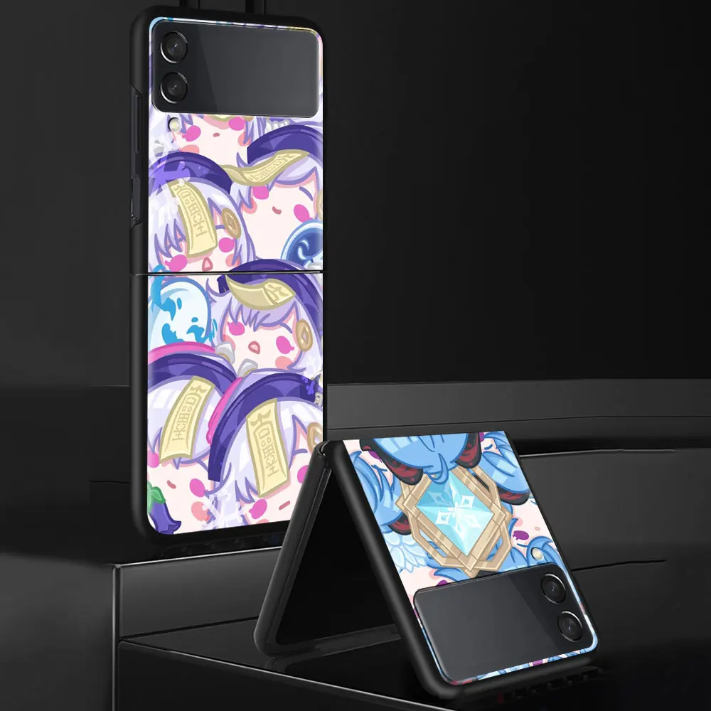 

Fold Celular Case for Samsung Galaxy Z Flip 3 5G SmartPhone Funda Para ZFlip 3 Black ShockProof Cover Cute Style Genshin Impacts