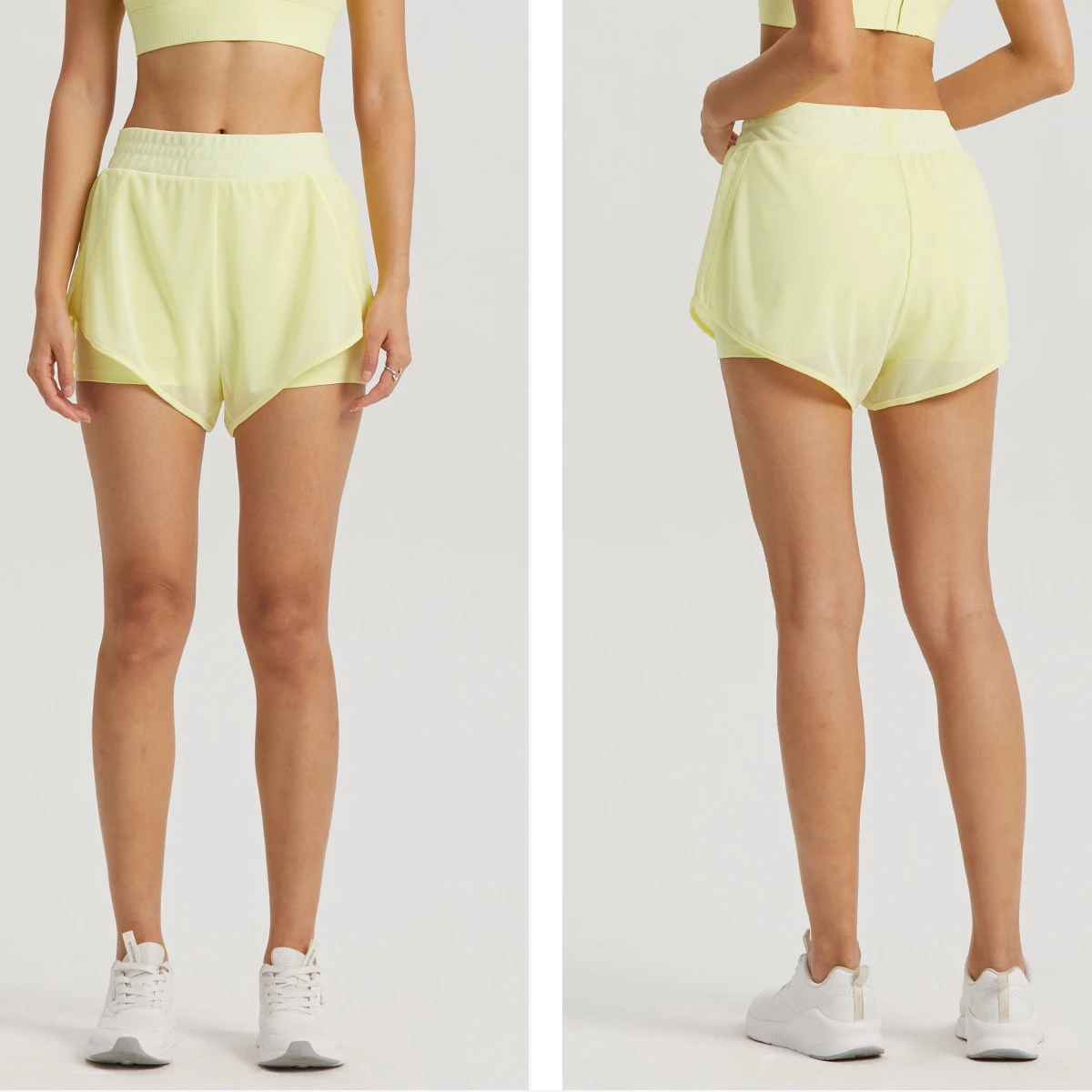 Lulu Sports Shorts Fake two-piece Anti-slip Running Gym Fitness Shorts Mesh Gauze Breathable Pilates Yoga Training Pants