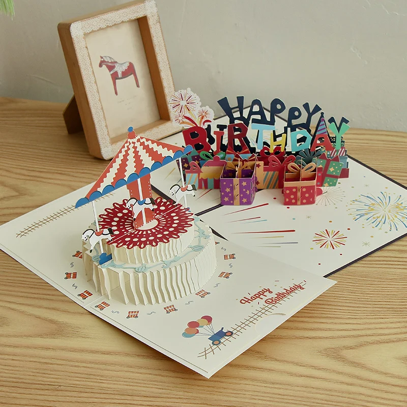 

Happy Birthday Card for Girl Kids Wife Husband 3d Birthday Cake Pop-Up Greeting Cards Postcards Gifts with Envelope