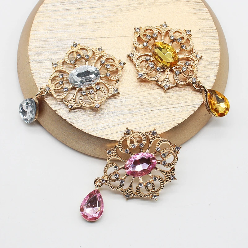 

34*56MM Alloy Rhinestone Brooch Pandant Buttons Jewelry for Clothing Wedding Handmade Sewing Diy Decorative Accessories