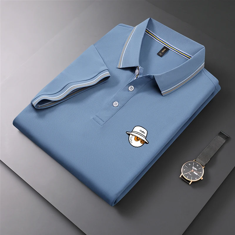 Embroidery Golf Shirts for Men Polo T Shirt Elastic Breathable Summer Casual Fashion Quick-drying Business Men Golf Clothing