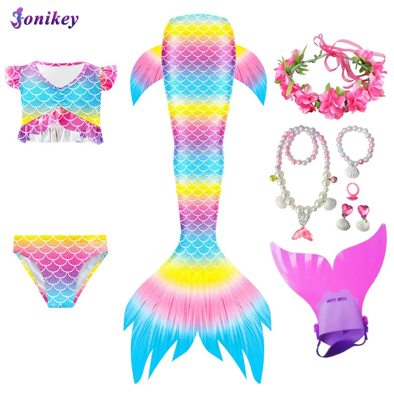Купальник для девочек с хвостом русалки детский купальный костюм аксессуары