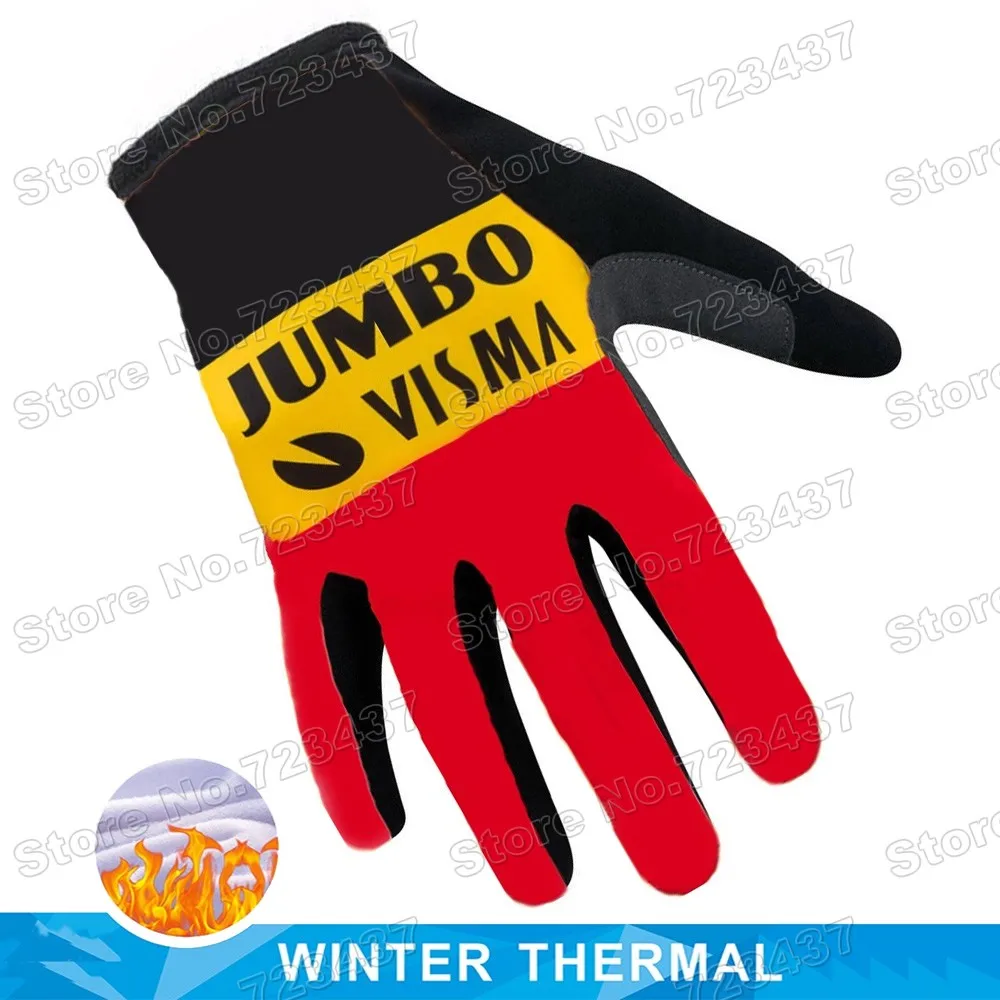 

2022 Winter Jumbo Visma Cycling Gloves Belgium Champion Gel Bicycle Jersey Full Finger Glove Wout van Aert MTB Fietshandschoen
