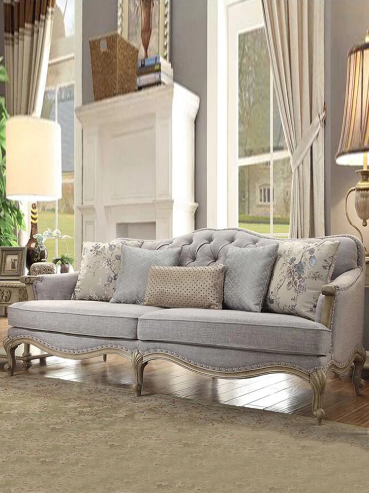 

Customized American style solid wood carved sofa, living room, two person, grand size unit, European style retro furniture