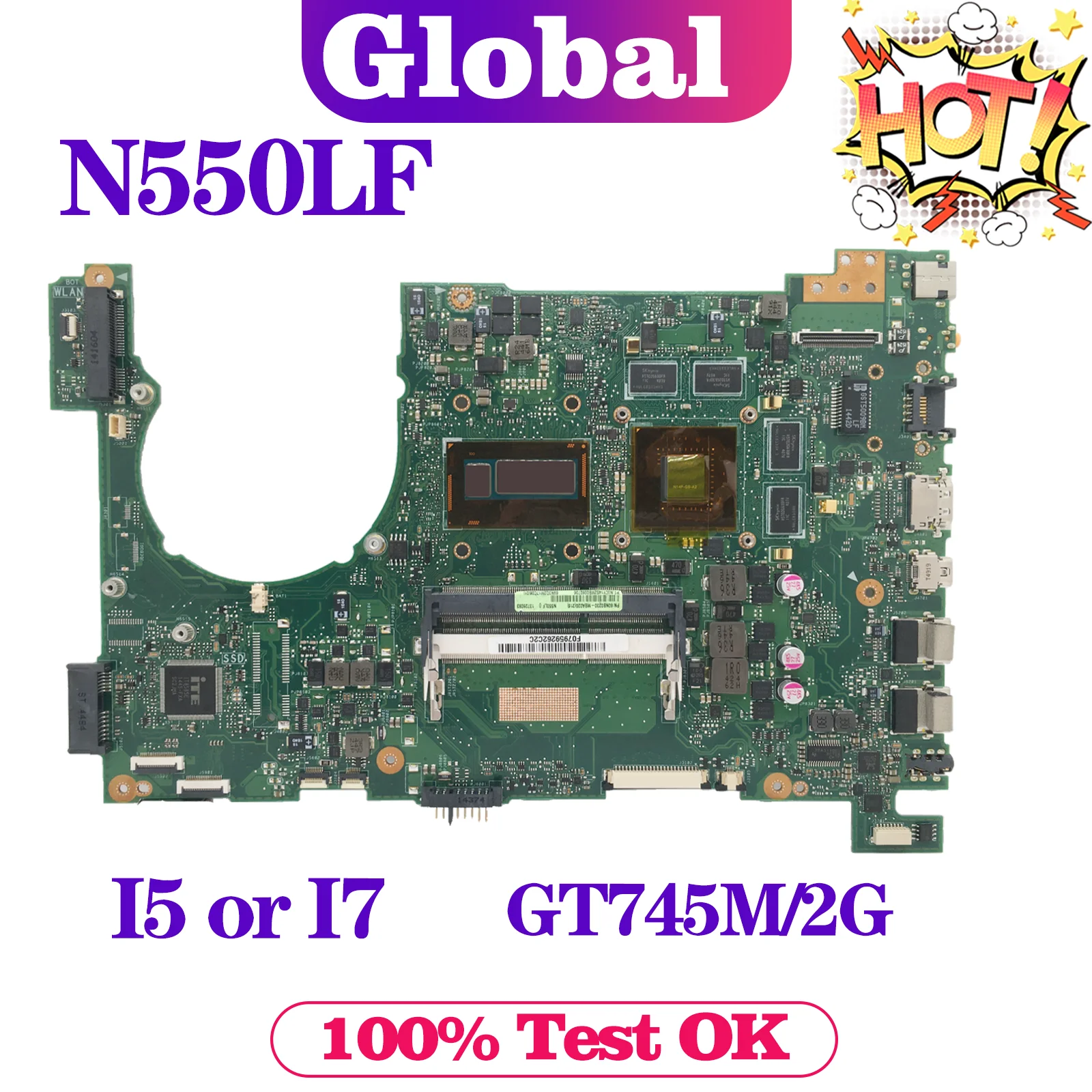 

KEFU Notebook Mainboard For ASUS N550LF N550L Q550LF Q550L Laptop Motherboard I5-4200U I7-4500U GT745M/2G MAIN BOARD TEST OK