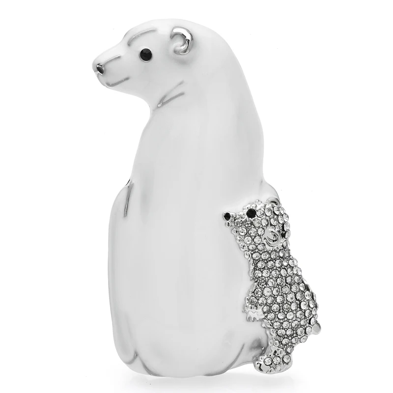 Wuli&baby White Bear Brooches Enamel Rhinestone Lovely Baby And Mom Polar Bear Party Office Brooch Pins Gifts