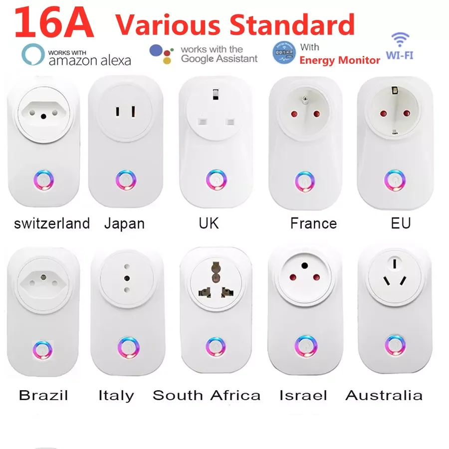 

Tuya WIFI Smart Socket Smart Plug EU UK Swit AU BR FR JP Israel Ita Power Plug 16A APP Control Alexa Google Home Energy Monitor