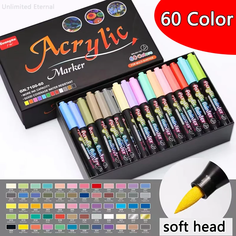 48/60 Color Acrylic Markers Pen ink Painting Art Supplies Ch