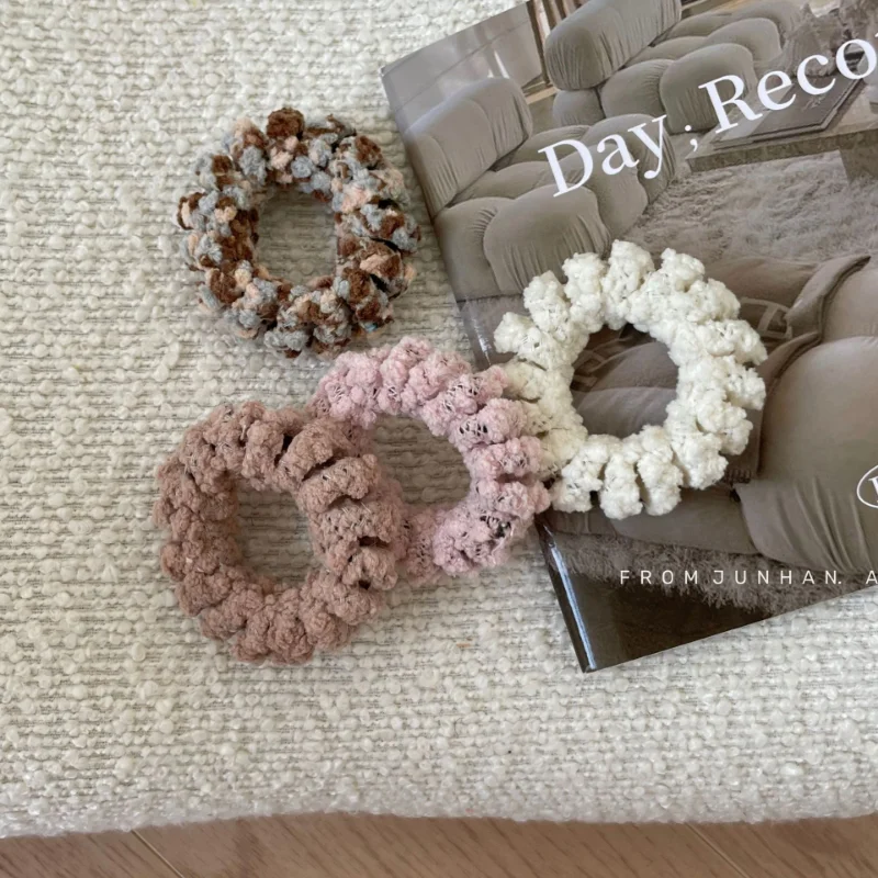 

Korean version of woolen pink coffee color beige phone ring hair rope basic solid color blended micro-elastic wild head rope