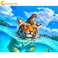 chenistory diy oil painting by number animal kits drawing canvas handpainted wall art pictures coloring by number home decor
