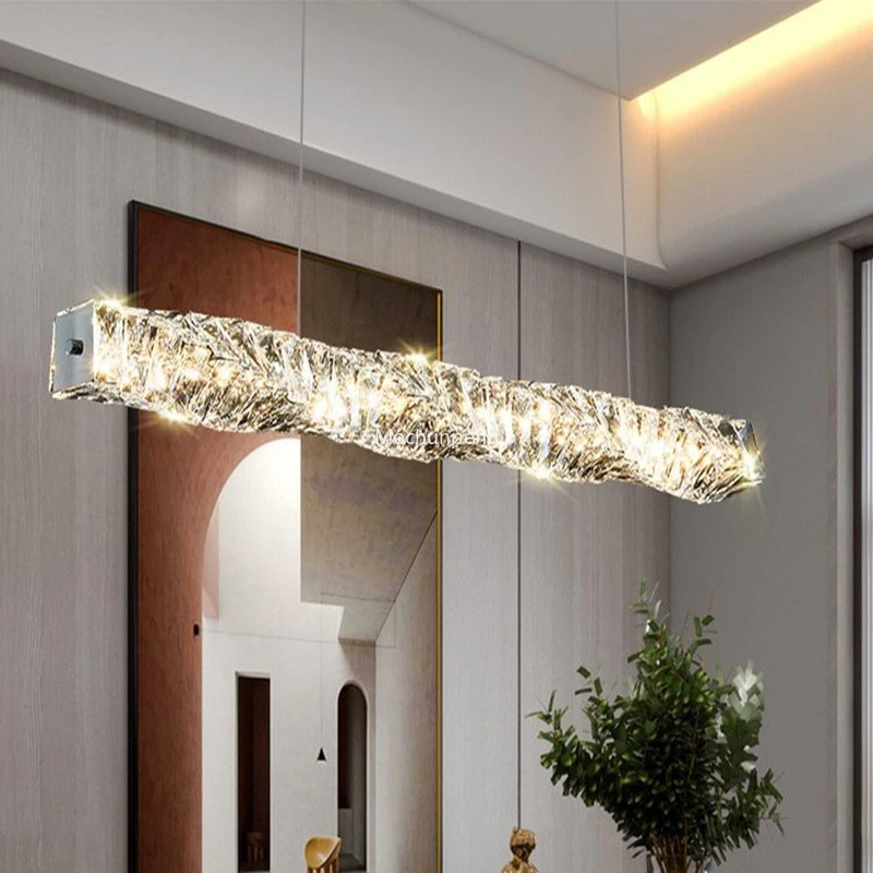 

Dining Room Crystal Ceiling Light Europe Coffee Table Lustre Strip Pendant Light Modern Night Lampara De Techo Decoration