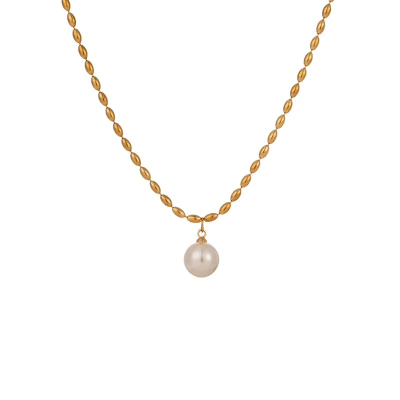 Женская классическая цепочка из титановой стали кулон с искусственным жемчугом