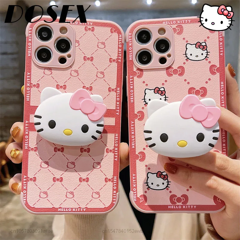 Sanrio Hello Kitty Phone Case With Holder For iPhone 12 13 11 Pro Max Cartoon XS XR X Female 7 8 Plus Women Girl Y2k Kawaii Case