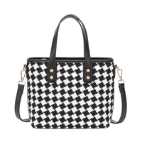2022 fashion new design trendy retro black and white checkered%c2%a0pattern high capacity ladies handbag women messenger bag