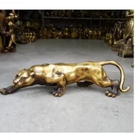 decoration crafts copper Big Bronze Sculpture Statue Panther Leopard Jaguar Cat Marked Enamel Decoration Brass gift arts crafts