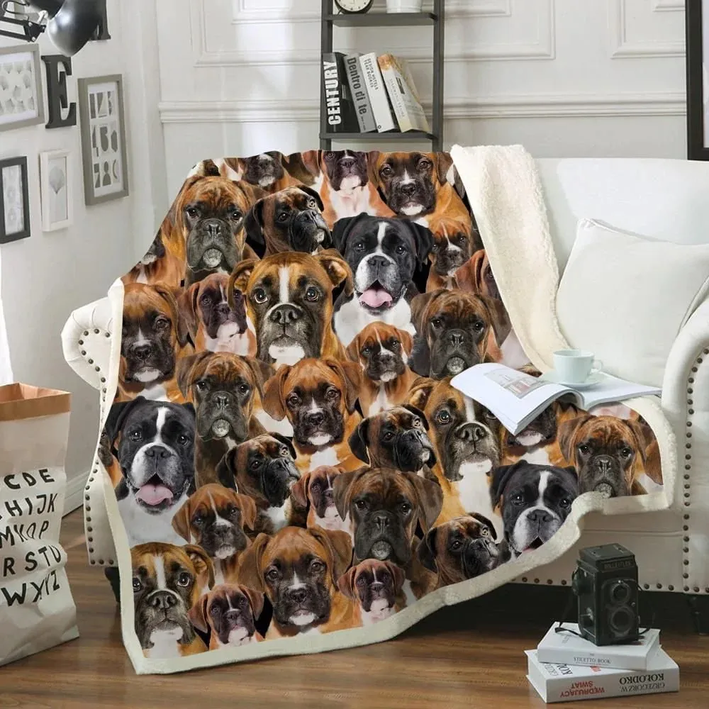 

HX Fashion Animals Blankets You Will Have A Bunch of Boxers Shih Tzus Dogs 3D Printed Throw Blanket Winter Plush Quilts