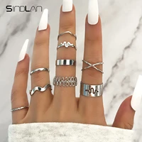 sindlan 9pcs punk silver color snake matching rings for women vintage gemometric set boho couple emo jewelry anillos mujer bague