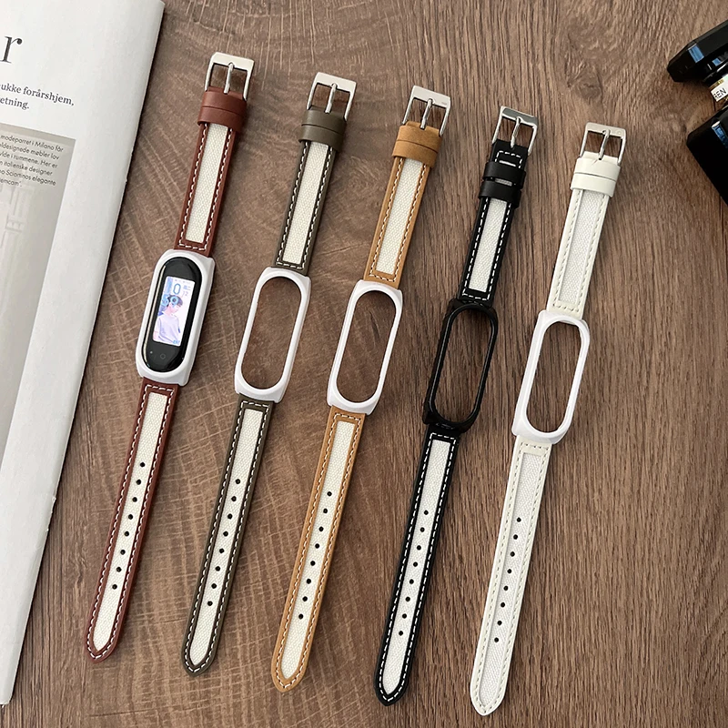 

Leather Canvas Strap For Xiaomi Mi band 7 Fashion Smart Watchband Bracelet Replacement For miband7 New Soft Breathable strap