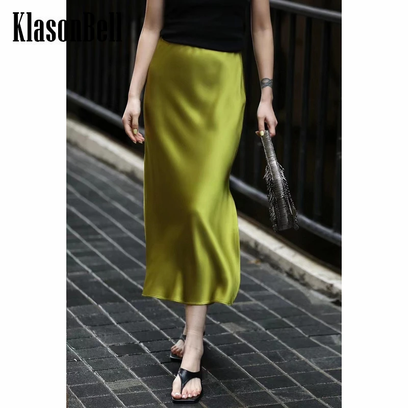 

6.17 KlasonBell Temperament Acetate Elastic High Waist Midi Skirt Women