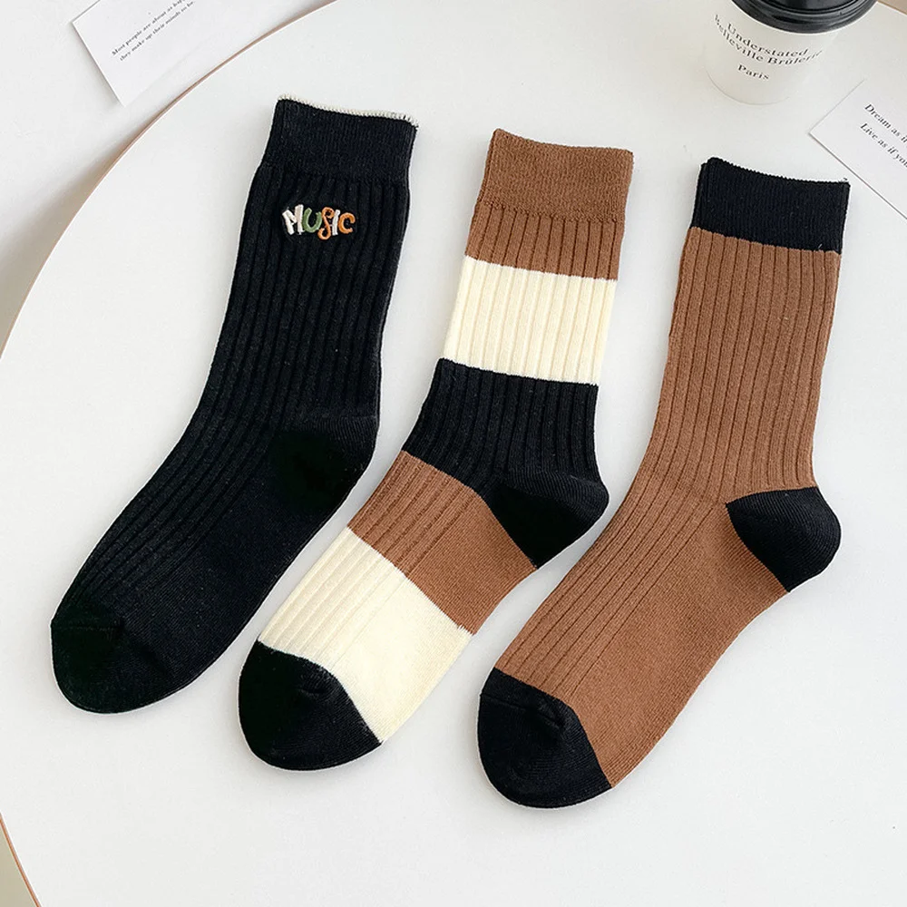 Solid Cotton Trend Sweatproof Warm of Black Printed Women's Socks Stripes Short Female Harajuku Yellow Sox Streetwear Hipster