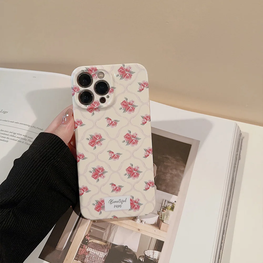 Retro Rose Flowers Sweet Girls Glossy Film Cartoon Phone Case For IPhone 14 13 12 11 Pro Max Xr Xs 7 8 14 Plus Case Cute Cover