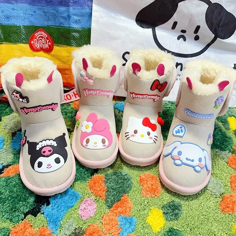 Kawaii Sanrioed зимние детские противоскользящие теплые ботинки с милым рисунком Hello Kitty