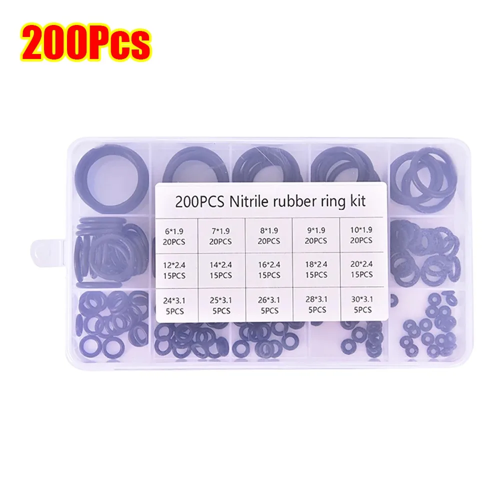 

200 шт. новые эластичные ленточные шайбы, уплотнения из нитриловой резины с коробкой, уплотнительное кольцо, набор, резиновые уплотнительные прокладки высокого давления