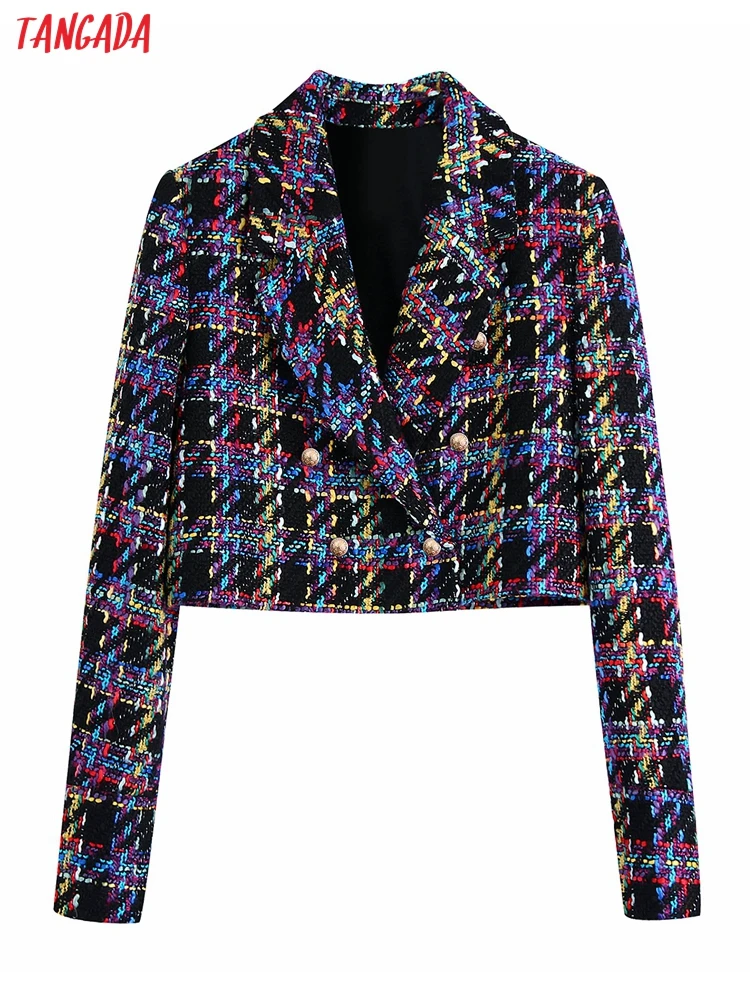 

Женское двубортное твидовое пальто Tangada, укороченный пиджак с длинным рукавом, винтажная верхняя одежда BE330, 2022