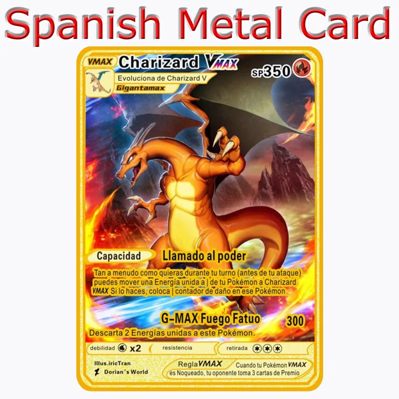 

Spanish Pokemon Metal Cards Charizard Collection Gold Card V VMAX GX Playing Game Kawaii Pikaqiu Toys Birthday Gift For Children