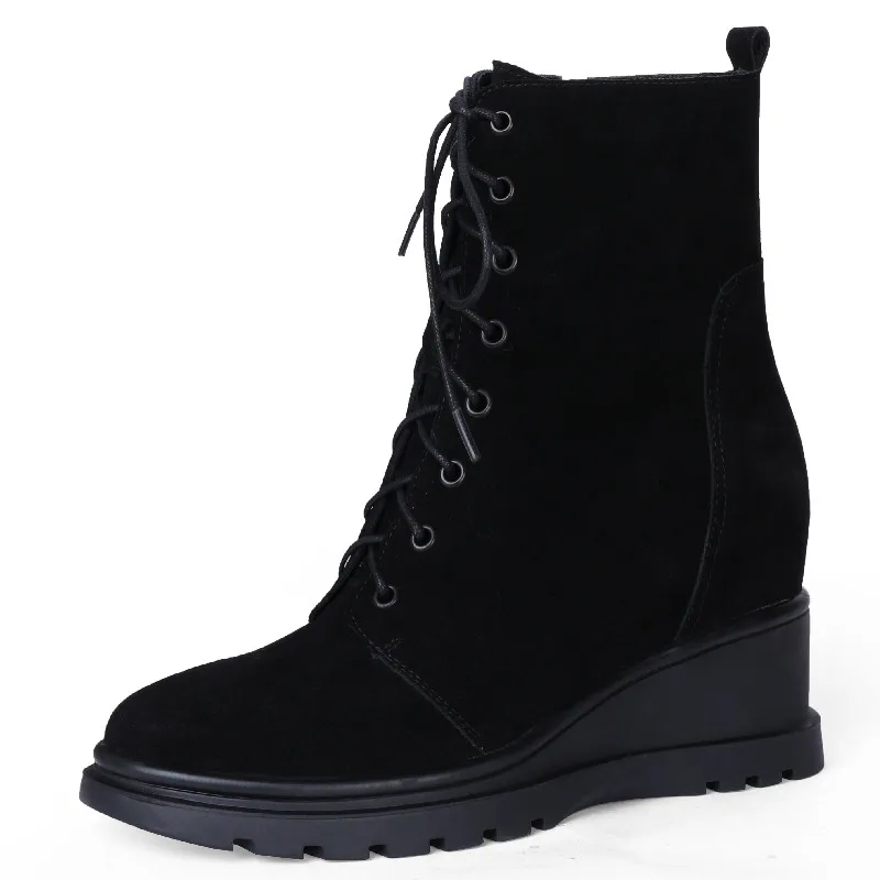 

Dilalula 2023 Women Ankle Boots Autumn Winter Office Ladies Cow Suede Leather Wedges Heels Increased Internal Shoes Woman