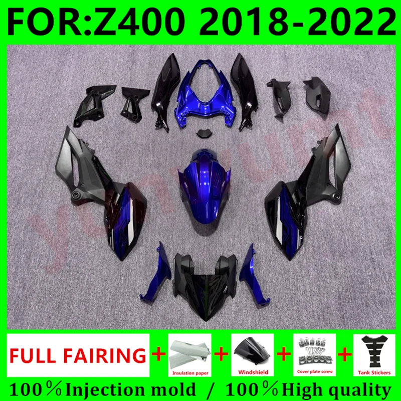 

Новый комплект обтекателей ABS для мотоцикла Z400 Z 400 2018 2019 2020 2021 2022, комплект обтекателей для кузова, синий, черный