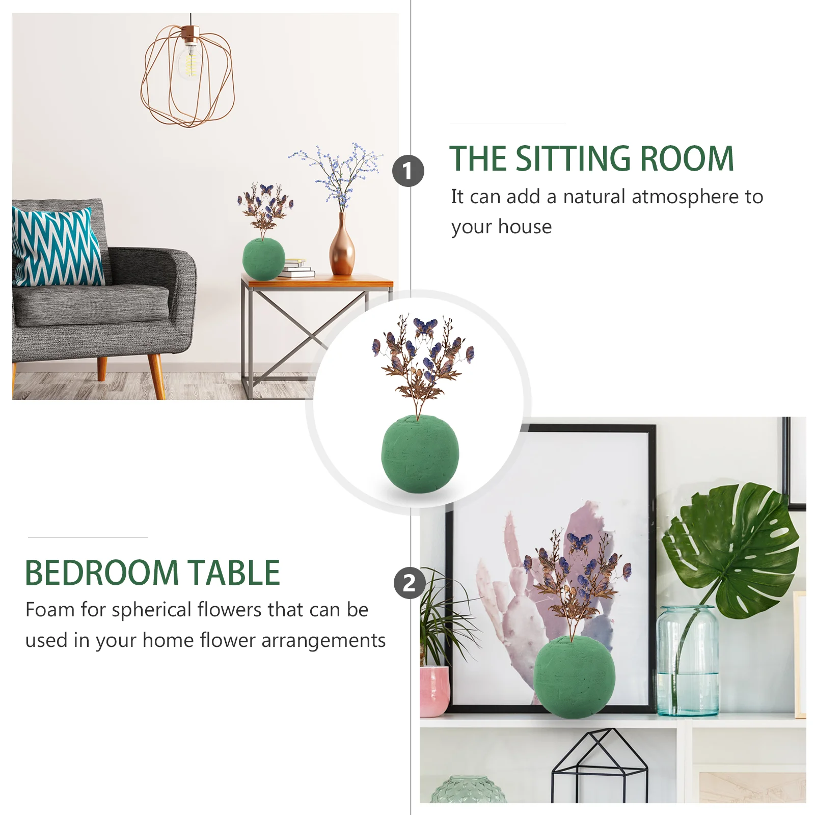 2 Pcs Flower Mud Sphere Foams Ball Wet Round Floral Artificial Flowers Bouquet Plant Phenolic Resin Balls Office